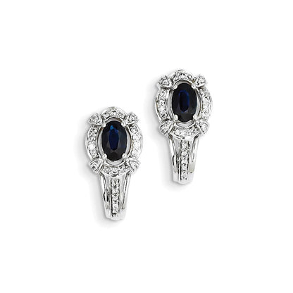 14K White Gold Real Diamond u0026 Sapphire J Hoop Earrings