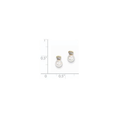 14k Yellow Gold Real Diamond u0026 5-6m Round FW Cultured Pearl Post Earrings