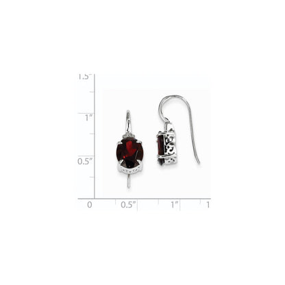 14k White Gold Real Diamond and Garnet Oval Dangle Earrings