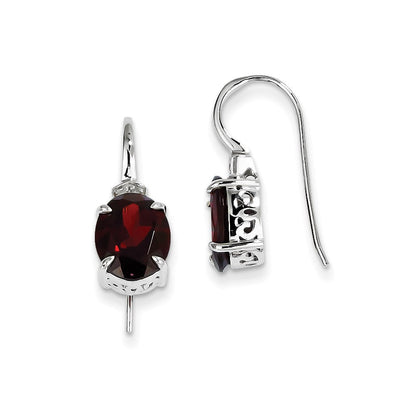 14k White Gold Real Diamond and Garnet Oval Dangle Earrings