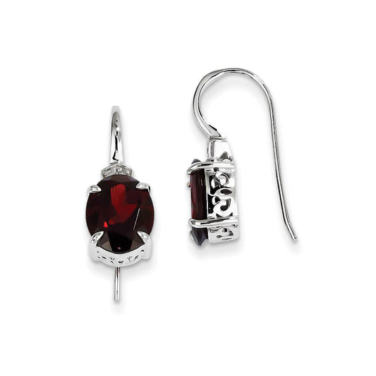 14k White Gold Real Diamond and Garnet Oval Dangle Earrings