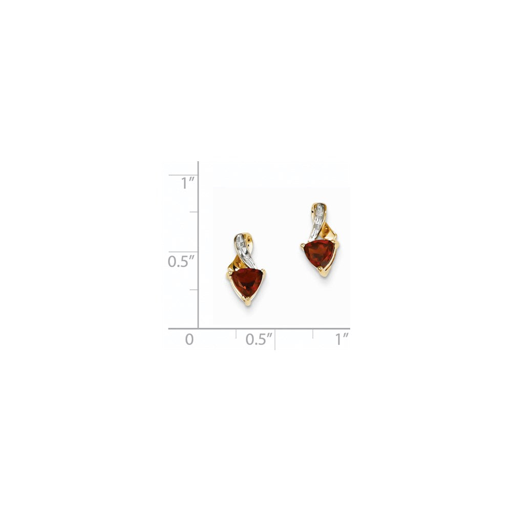 14k Yellow Gold Real Diamond and Garnet Heart Post Earrings