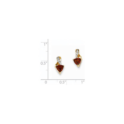 14k Yellow Gold Real Diamond and Garnet Heart Post Earrings