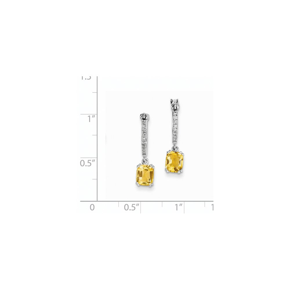 14k White Gold Real Diamond and Citrine Dangle Hoop Earrings