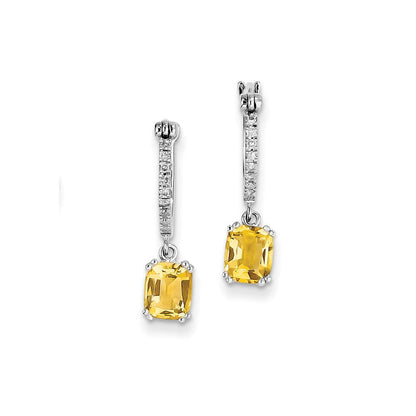14k White Gold Real Diamond and Citrine Dangle Hoop Earrings