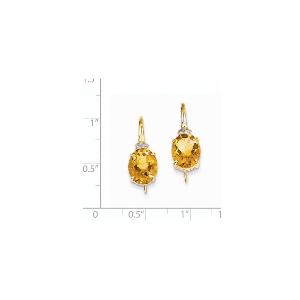 14k Yellow Gold Real Diamond u0026 Citrine Oval Dangle Earrings