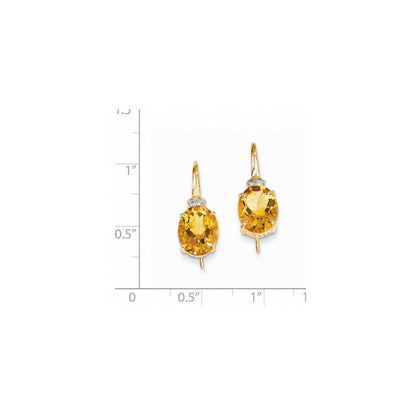 14k Yellow Gold Real Diamond u0026 Citrine Oval Dangle Earrings
