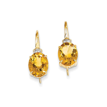 14k Yellow Gold Real Diamond u0026 Citrine Oval Dangle Earrings