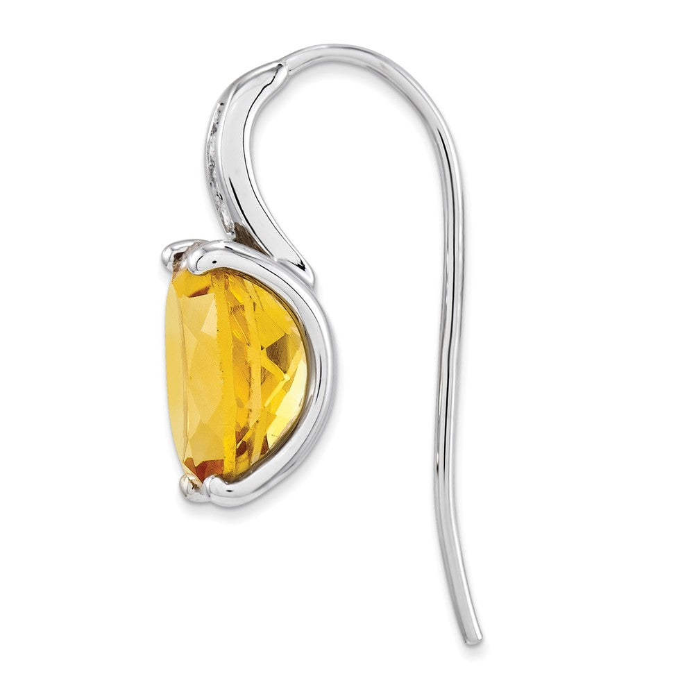 14k White Gold Real Diamond and Citrine Oval Dangle Earrings