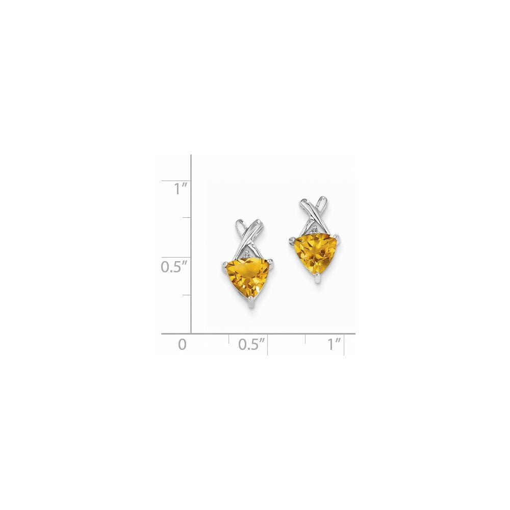 14k White Gold Citrine and White Topaz Trillion Post Earrings