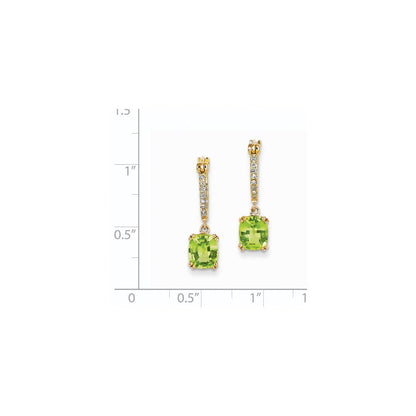 14k Yellow Gold Real Diamond u0026 Peridot Dangle Hoop Earrings