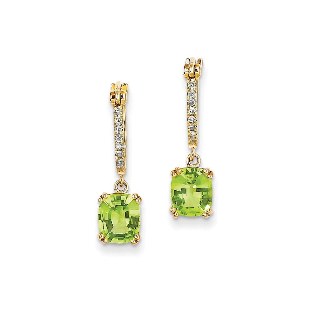 14k Yellow Gold Real Diamond u0026 Peridot Dangle Hoop Earrings