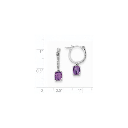 14k White Gold Real Diamond and Amethyst Dangle Hoop Earrings