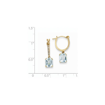 14k Yellow Gold Real Diamond u0026 Blue Topaz Dangle Hoop Earrings