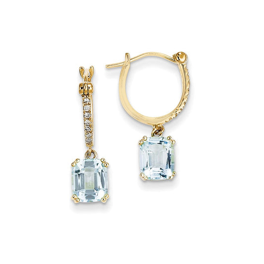 14k Yellow Gold Real Diamond u0026 Blue Topaz Dangle Hoop Earrings