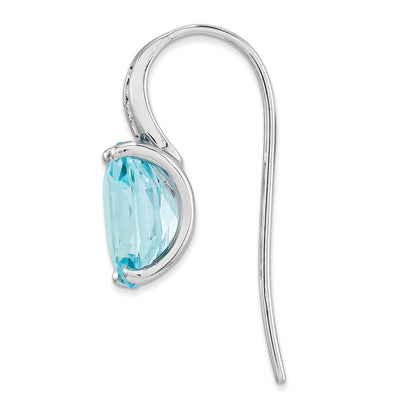 14k White Gold Real Diamond and Blue Topaz Oval Dangle Earrings