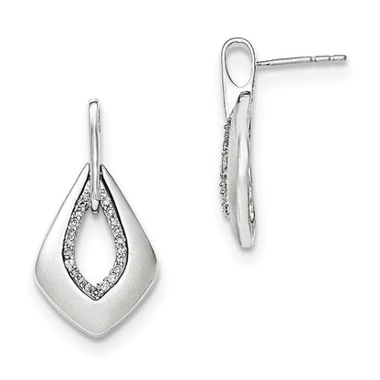 14K White Gold Polished u0026 Satin Real Diamond Post Dangle Earrings