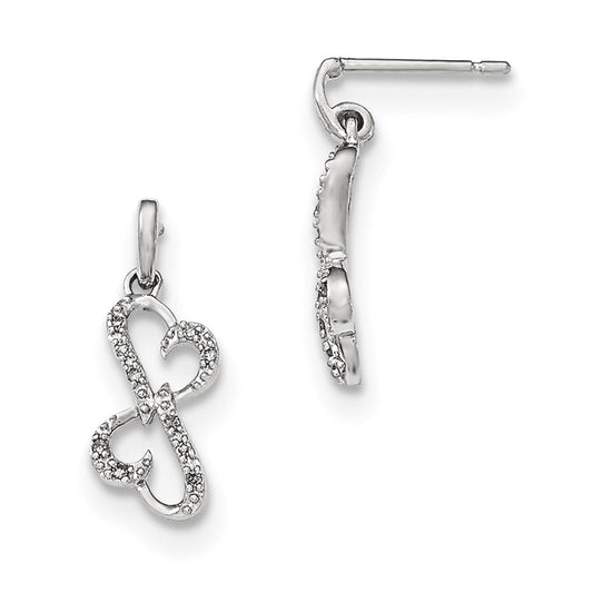 14k White Gold Real Diamond Heart Dangle Post Earrings