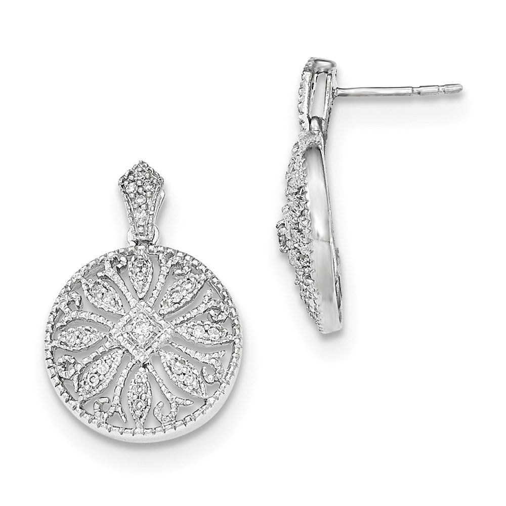 14K White Gold Real Diamond Post Dangle Earrings