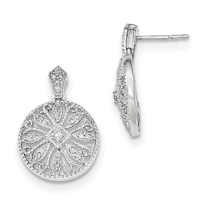14K White Gold Real Diamond Post Dangle Earrings