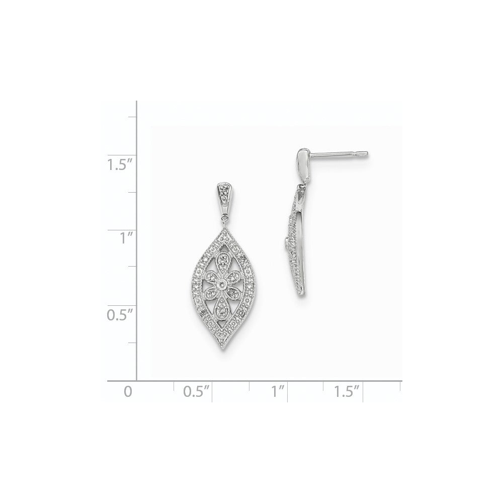 14K White Gold Real Diamond Post Dangle Earrings