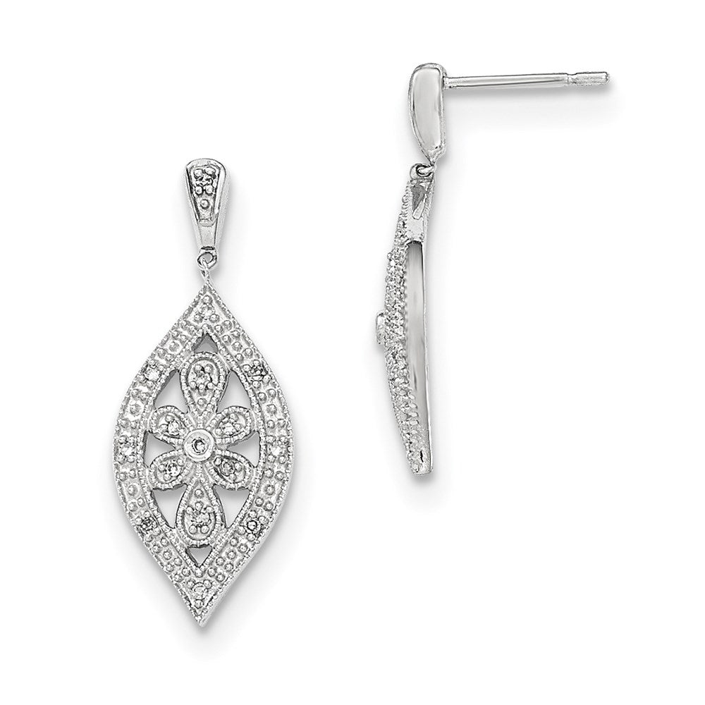 14K White Gold Real Diamond Post Dangle Earrings