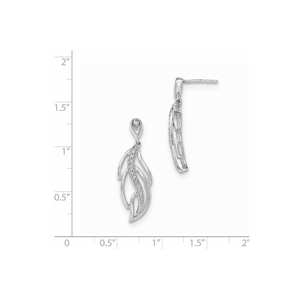 14K White Gold Real Diamond Post Dangle Earrings