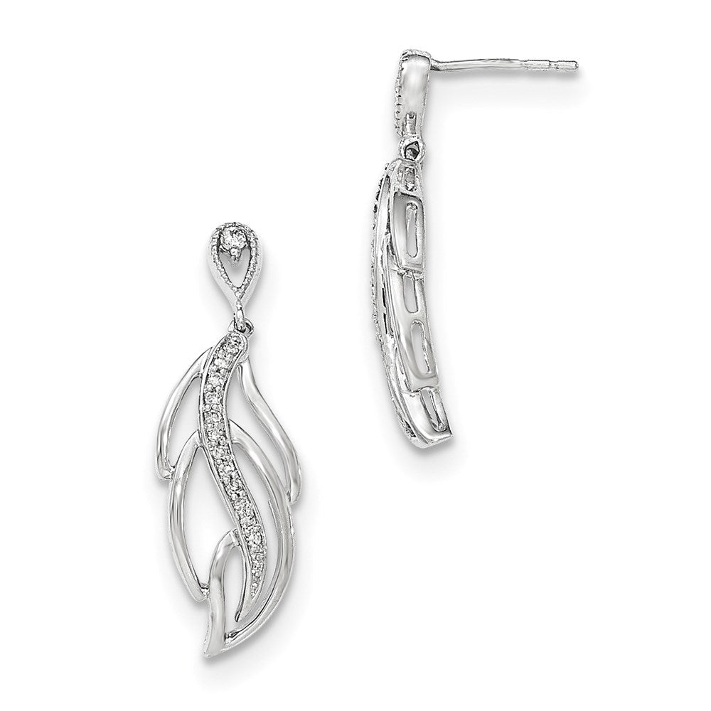14K White Gold Real Diamond Post Dangle Earrings