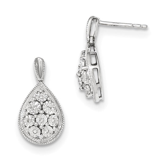 14k White Gold Polished Real Diamond D/C Dangle Post Earrings