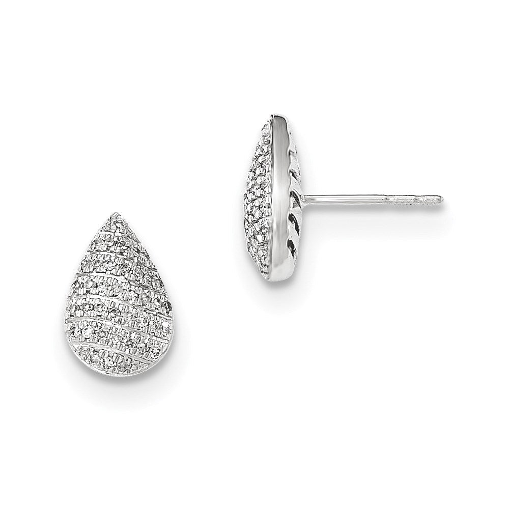 14k White Gold Real Diamond Pear Shape Post Earring