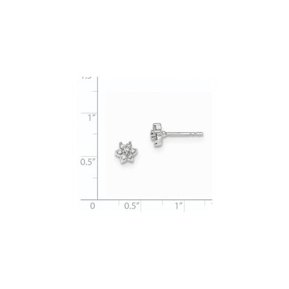 14k White Gold Polished Flower Real Diamond Post Earrings