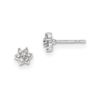14k White Gold Polished Flower Real Diamond Post Earrings