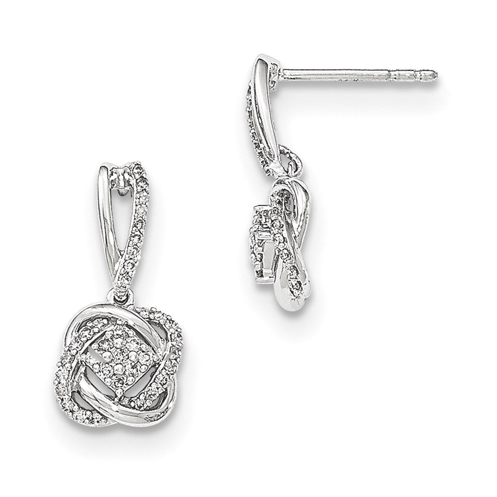 14K White Gold Real Diamond Post Dangle Earring