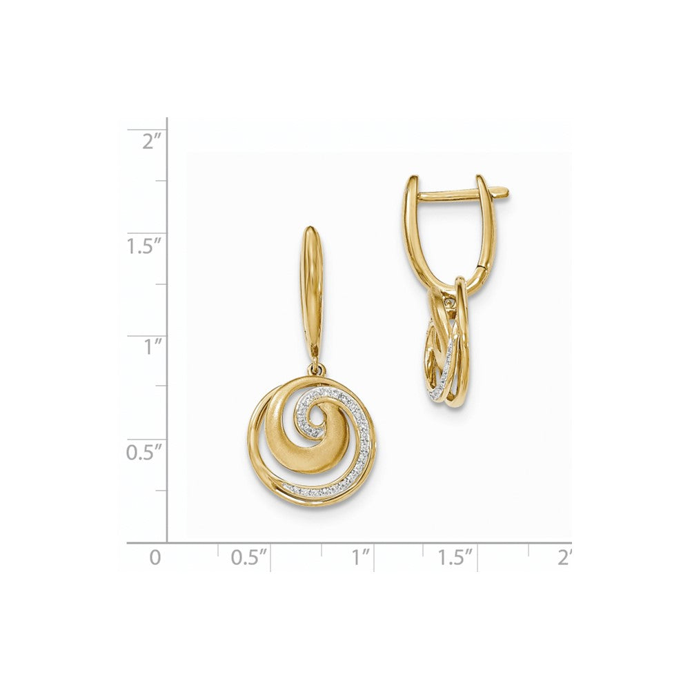 14k Yellow Gold Real Diamond Satin Round Dangle Earrings