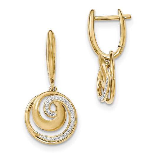 14k Yellow Gold Real Diamond Satin Round Dangle Earrings