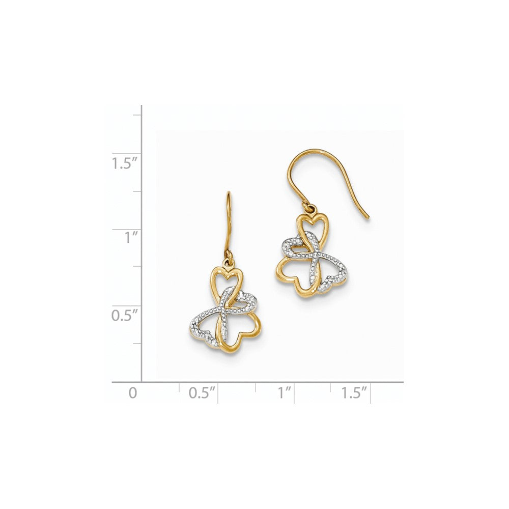 14k Yellow Gold w/Rhodium Real Diamond 4-Heart Shepherd Hook Earrings