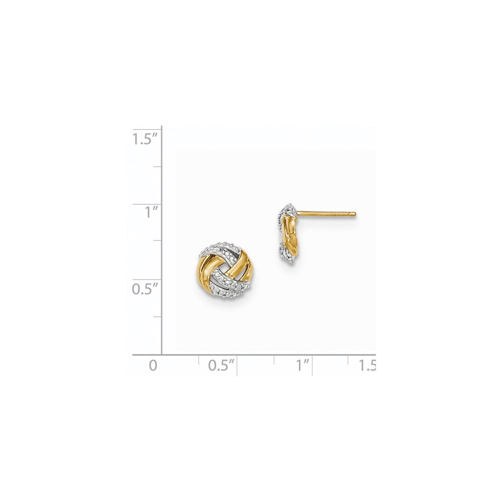 14k Yellow Gold Real Diamond w/Rhodium Accents Round Post Earrings