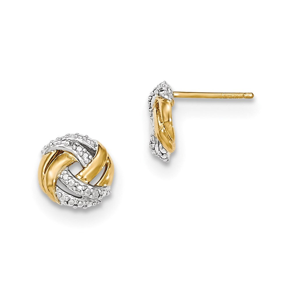 14k Yellow Gold Real Diamond w/Rhodium Accents Round Post Earrings
