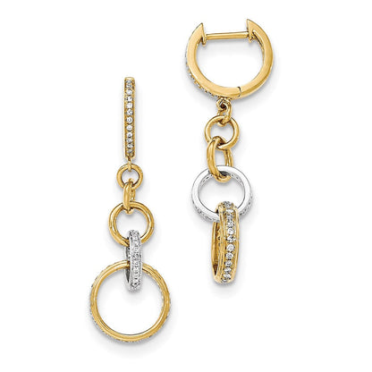 14k Yellow Gold Two-tone Real Diamond Circle Dangle Hinged Hoop Earrings
