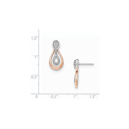 14K Yellow Gold White and Rose Gold Real Diamond Post Dangle Earrings