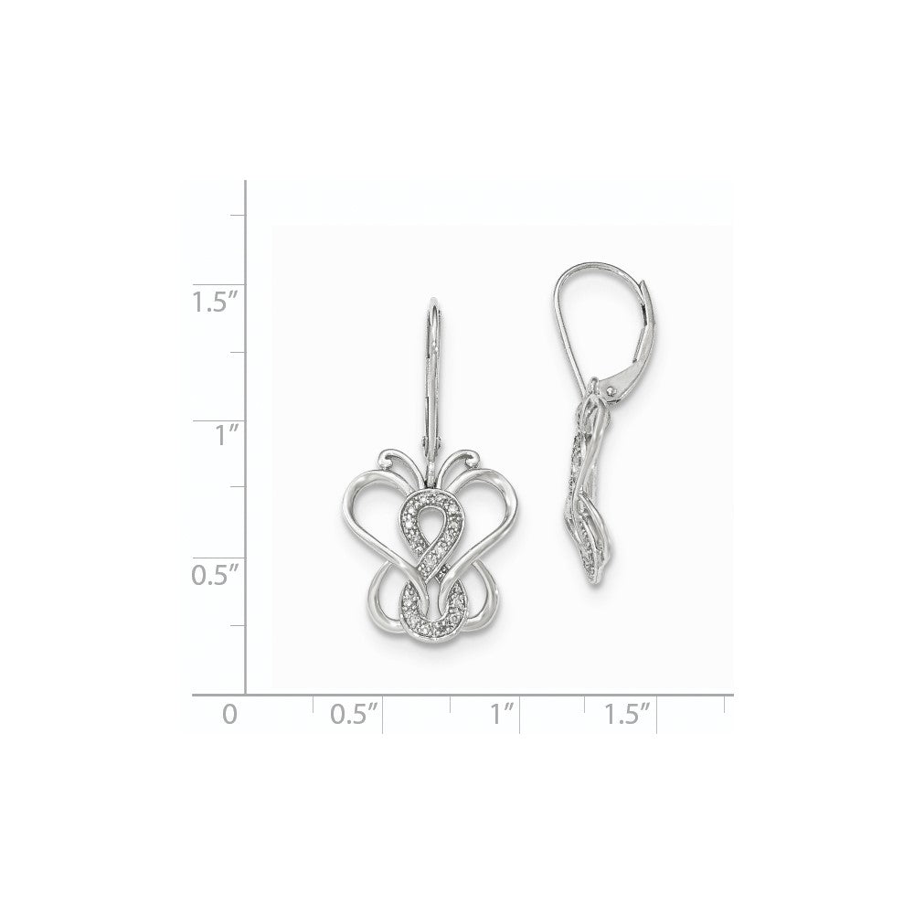 14k White Gold Real Diamond Butterfly Leverback Earrings