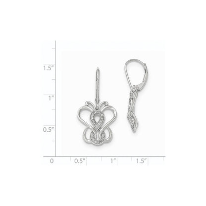 14k White Gold Real Diamond Butterfly Leverback Earrings