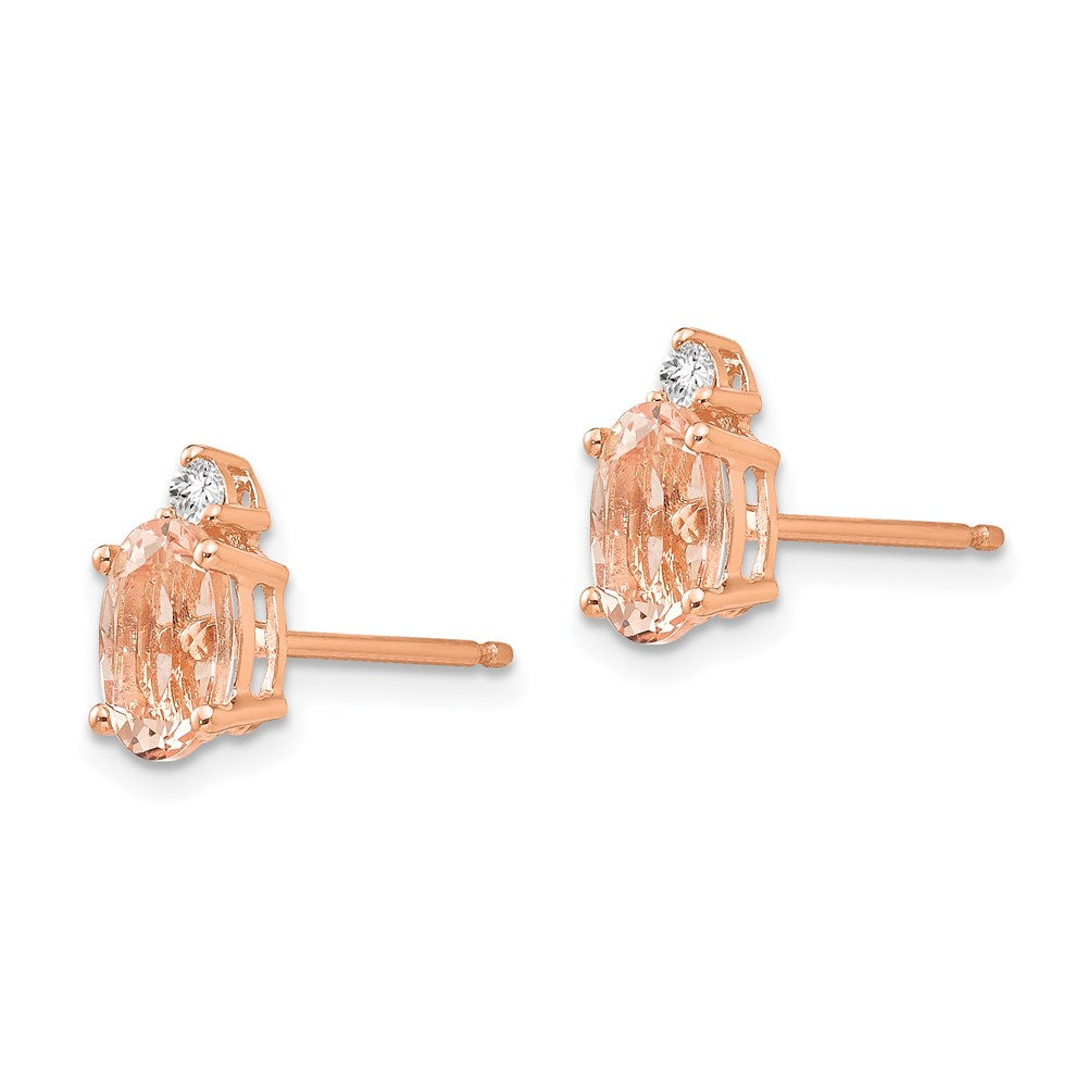 14k Rose Gold Oval Morganite u0026 Real Diamond Post Earrings