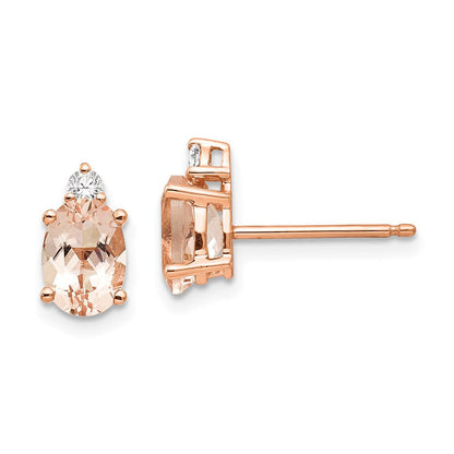 14k Rose Gold Oval Morganite u0026 Real Diamond Post Earrings
