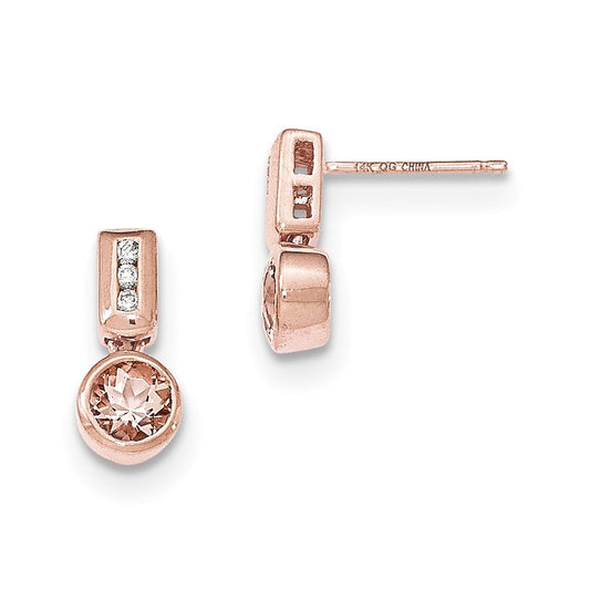 14k Rose Gold Round Morganite u0026 Real Diamond Post Dangle Earrings