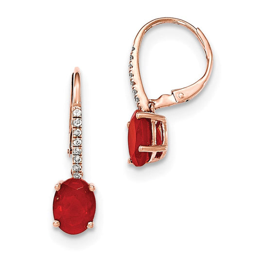 14k Rose Gold Oval Fire Opal u0026 Real Diamond Leverback Earrings