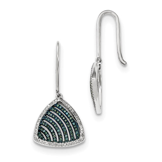 14k White Gold Blue and White Real Diamond Dangle Earrings