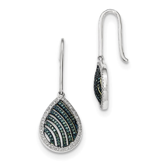 14k White Gold Blue and White Real Diamond Dangle Earrings