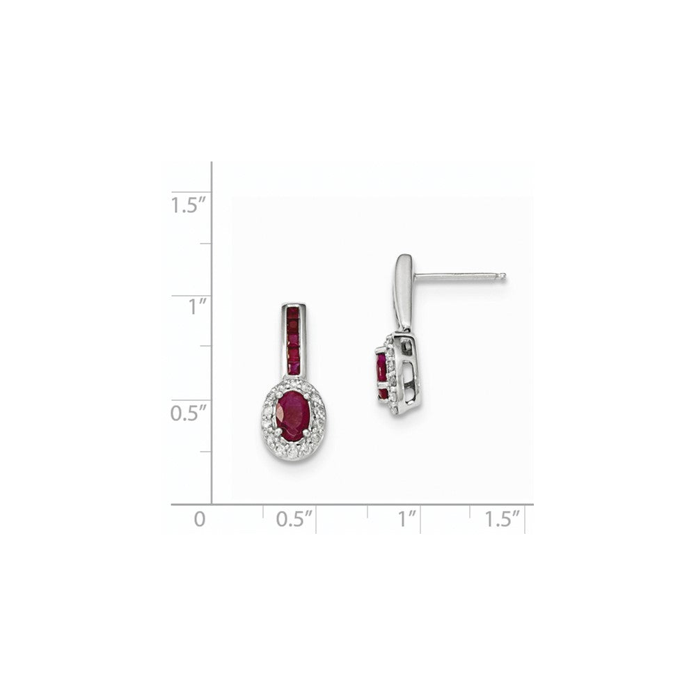 14k White Gold Real Diamond and Ruby w/Halo Post Dangle Earrings