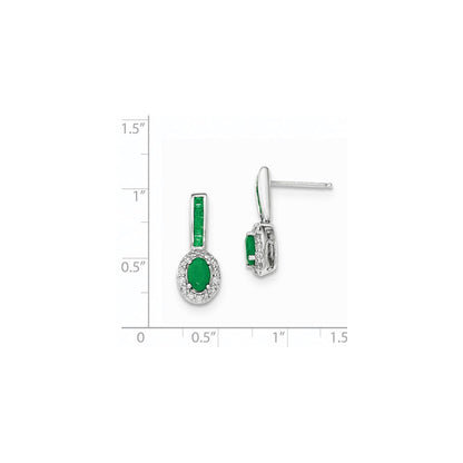 14k White Gold Real Diamond and Emerald w/Halo Post Dangle Earrings